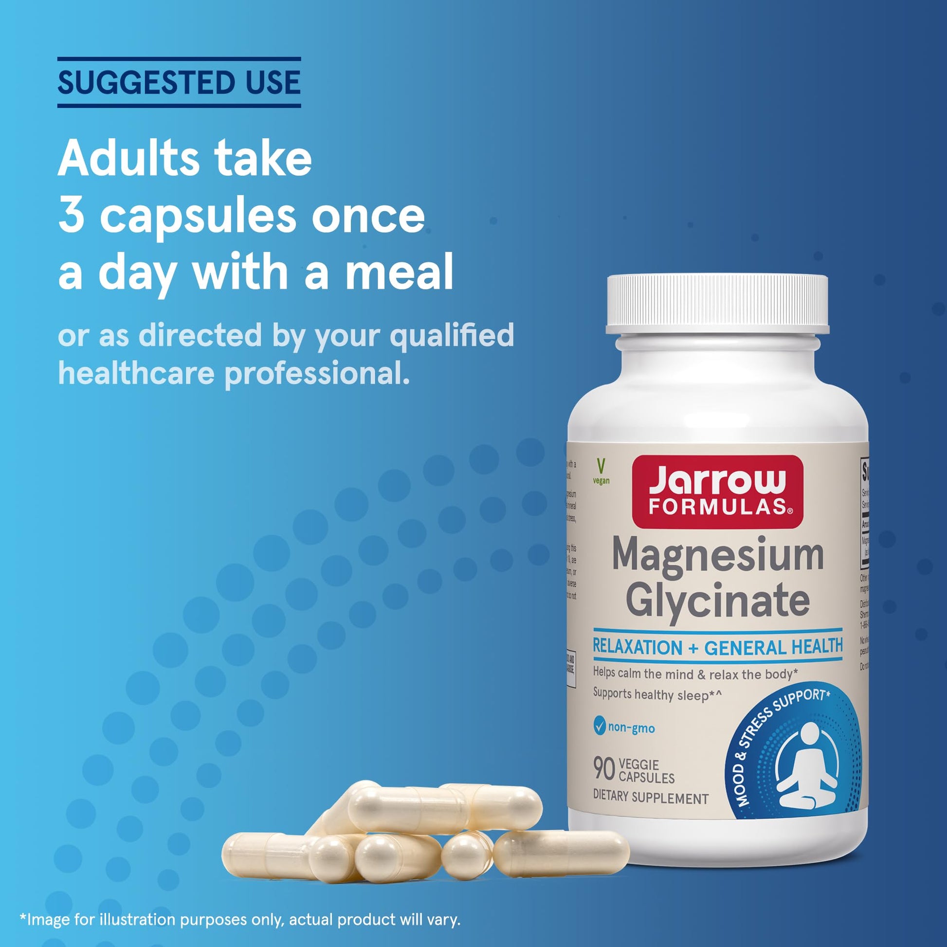 Jarrow Formulas Magnesium Glycinate bottle showcasing the 30 day supply serving size information