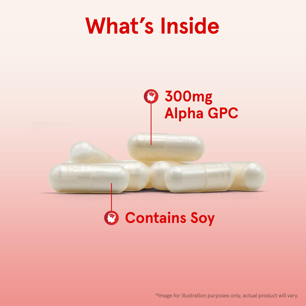 Authentic USA imported Alpha GPC 60 veggie capsules package for memory and focus enhancement.