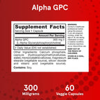 Back label of Jarrow Formulas Alpha GPC highlighting the allergen free specifications.