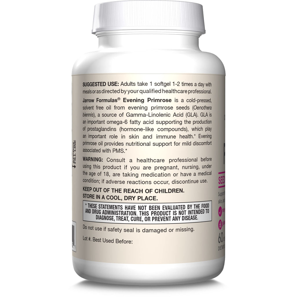 USA sourced evening primrose oil bottle with allergen free text