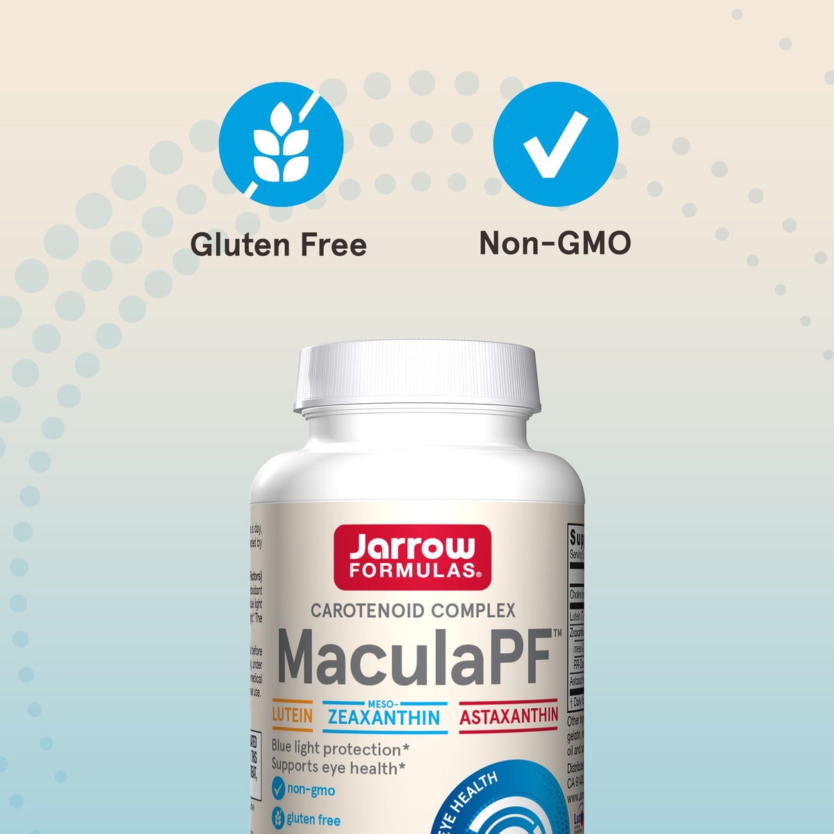 Jarrow Formulas MaculaPF dietary supplement side profile view