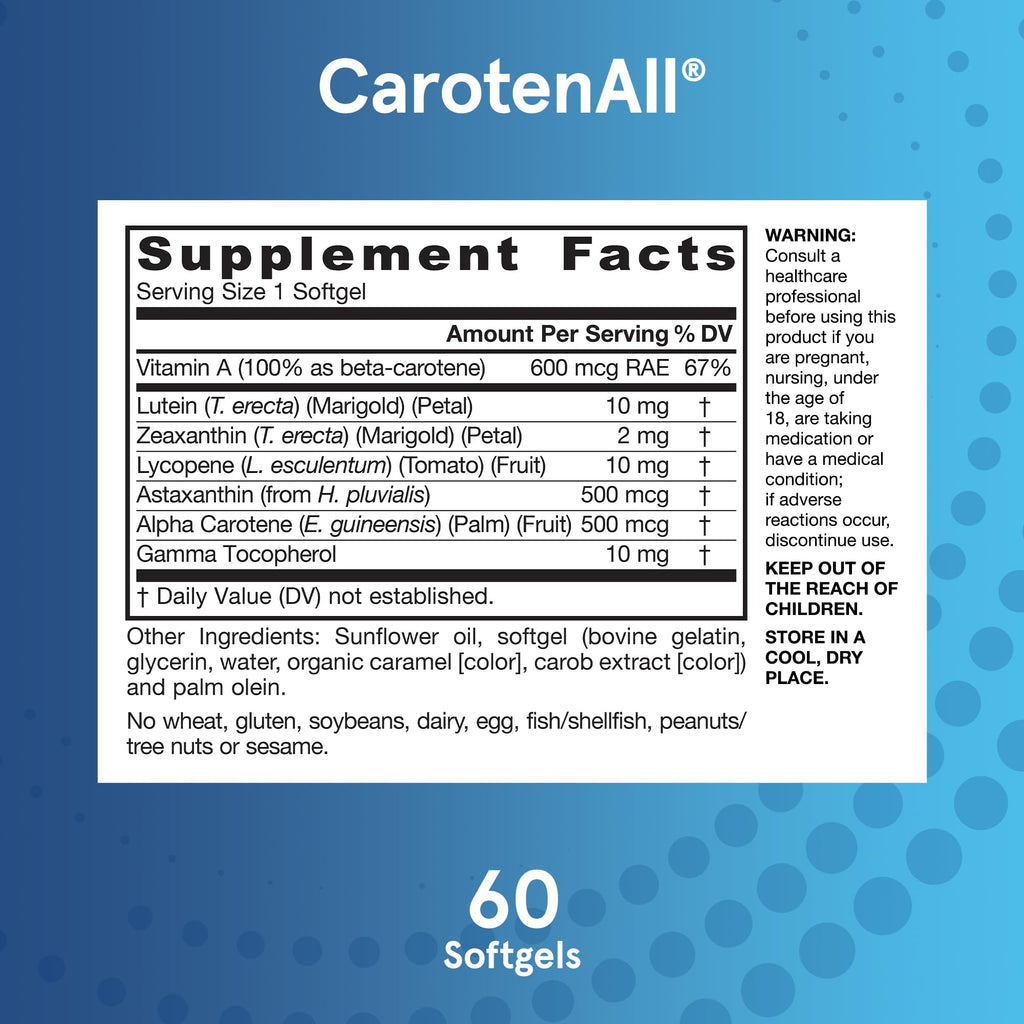 Jarrow CarotenAll antioxidant supplement container close-up shot