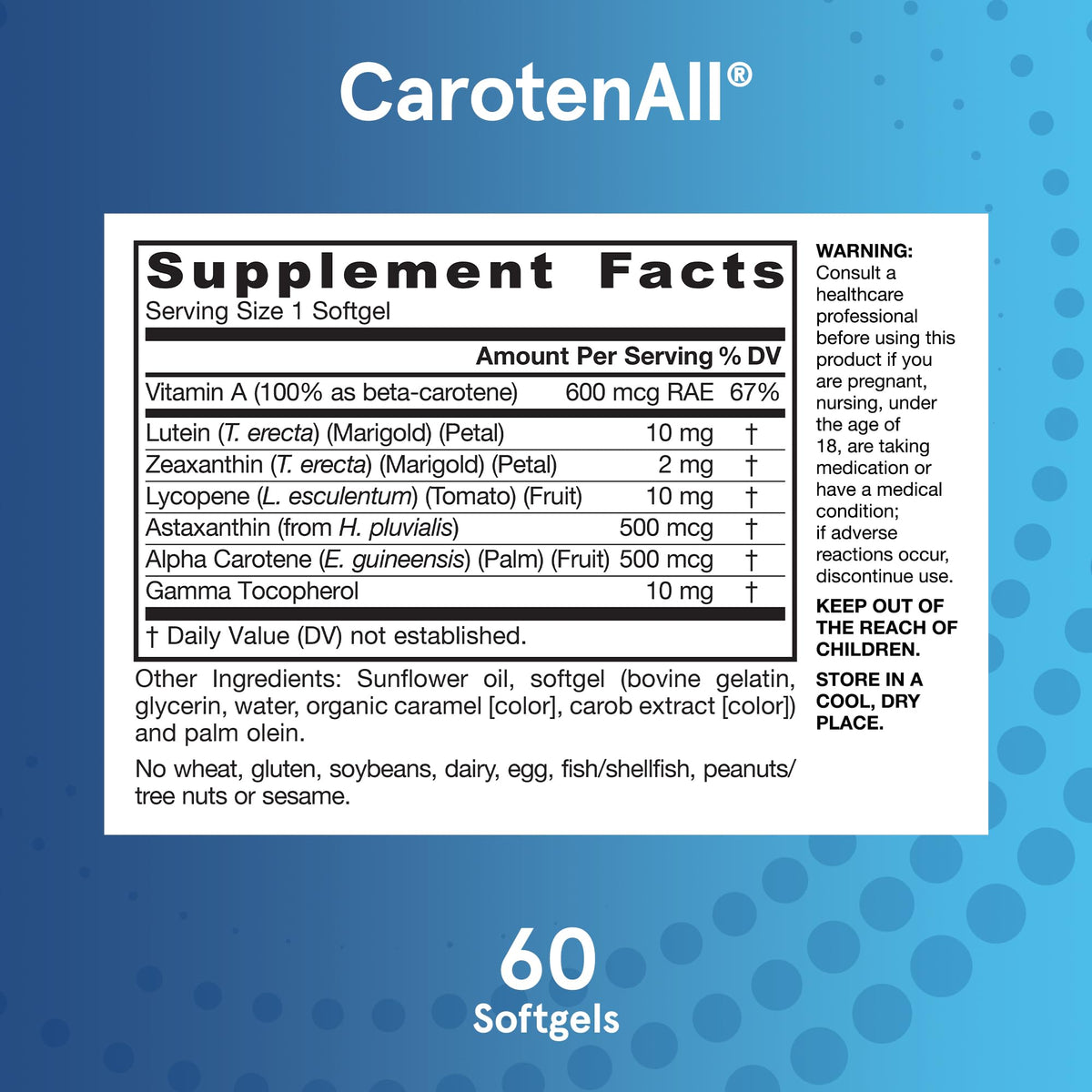 Jarrow CarotenAll antioxidant supplement container close-up shot