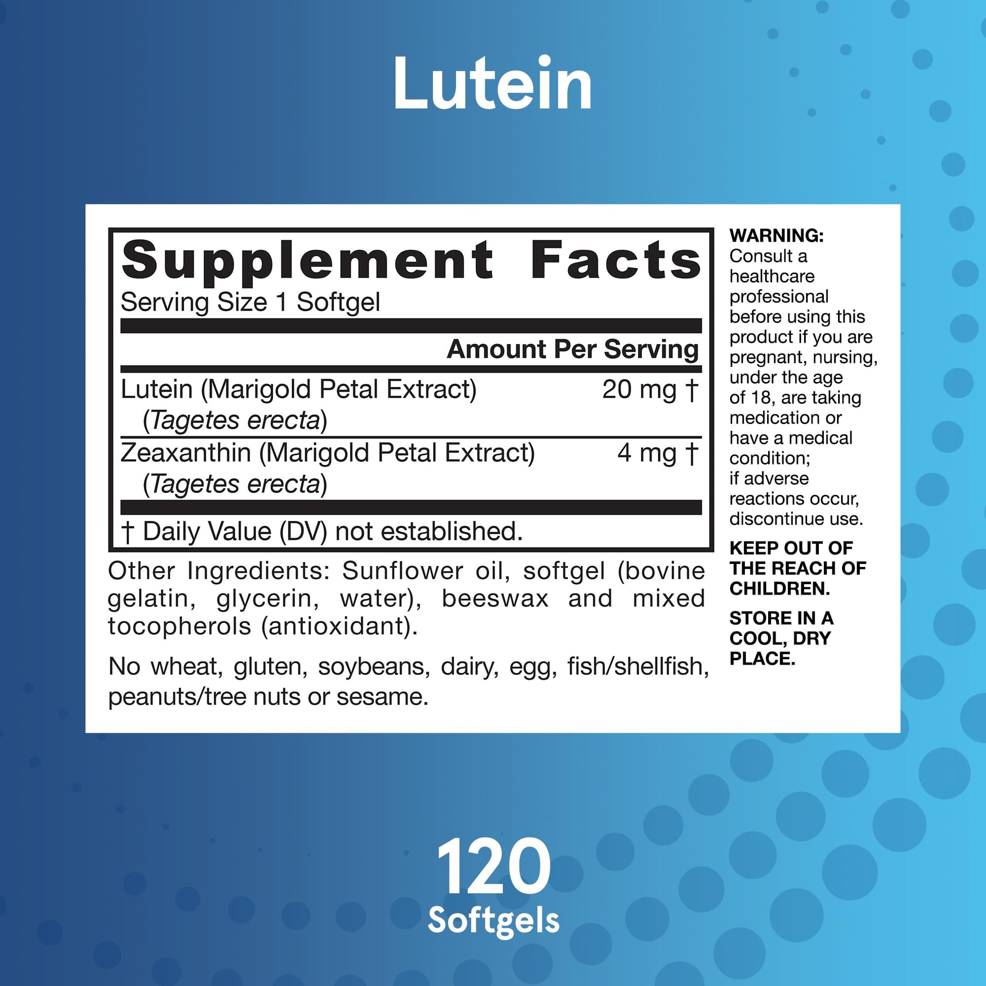 Jarrow Formulas Lutein packaging showing 20mg dosage