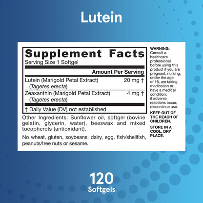 Jarrow Formulas Lutein packaging showing 20mg dosage