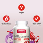Jarrow Formulas L-Glutamine bottle side view with dosage info