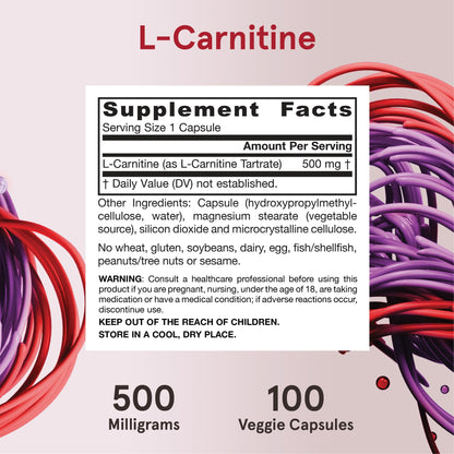 Side view of Jarrow Formulas L Carnitine 500mg showing dosage recommendations