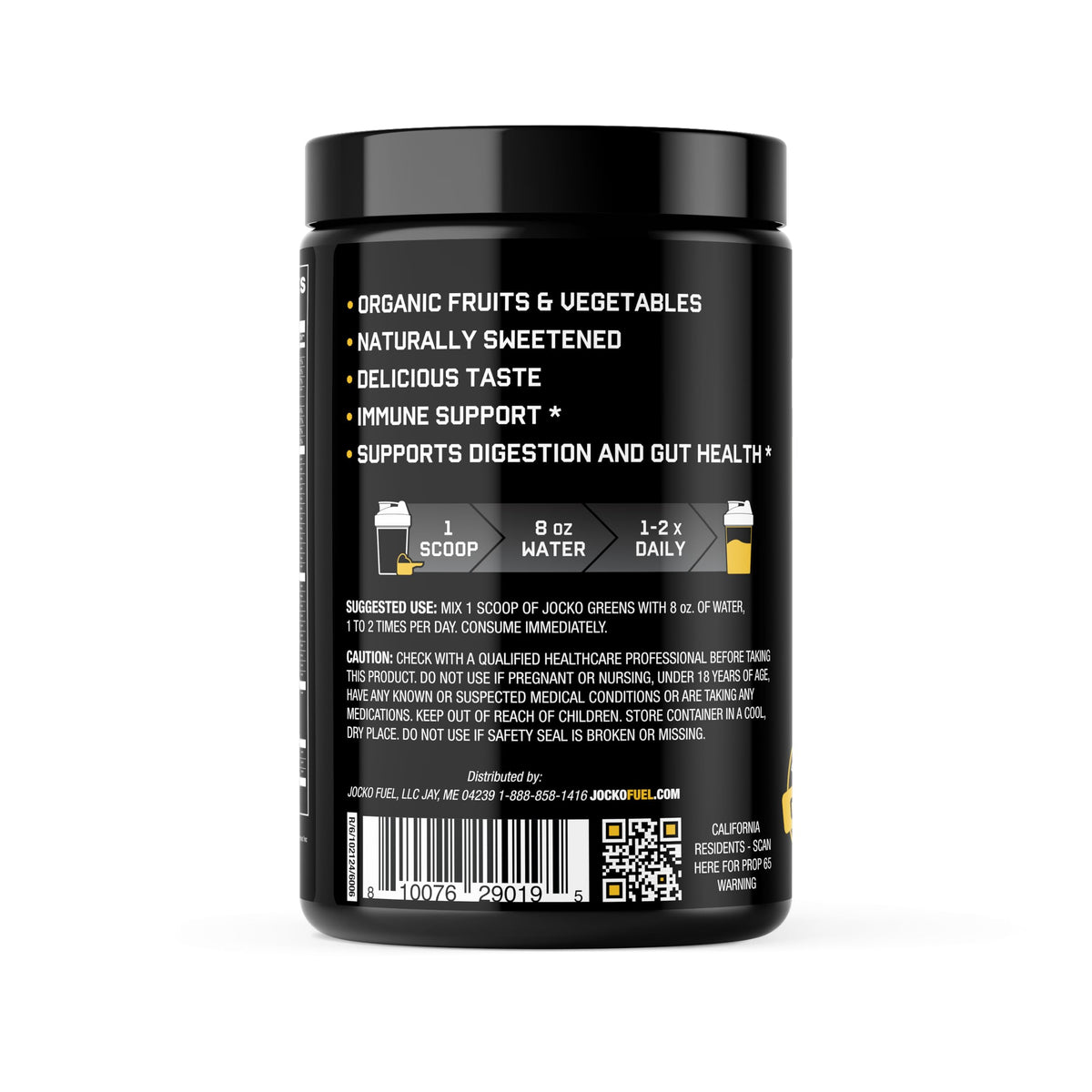Jocko Fuel Daily Greens Coconut Pineapple tub displaying the clean ingredients and probiotic count.