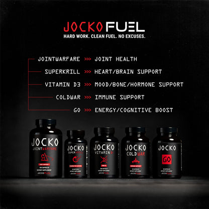 Back label of Jocko Fuel Cold War capsules showing standard adult daily usage instructions clearly.