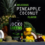 Authentic Jocko Fuel Daily Greens imported packaging showcasing the natural coconut pineapple flavor profile.