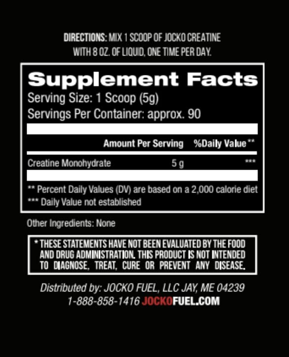 Jocko Fuel Unflavored Creatine Supplement Label Details