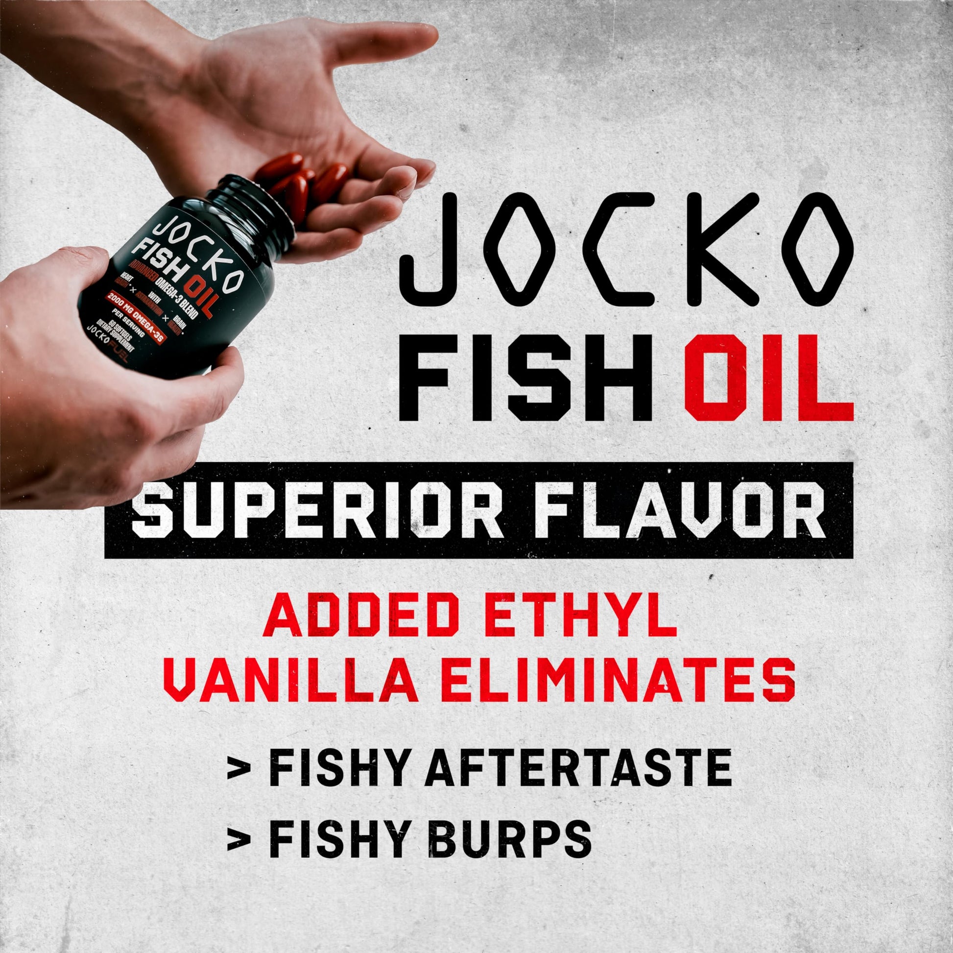 Premium Jocko Fuel fish oil bottle displaying astaxanthin ingredients list