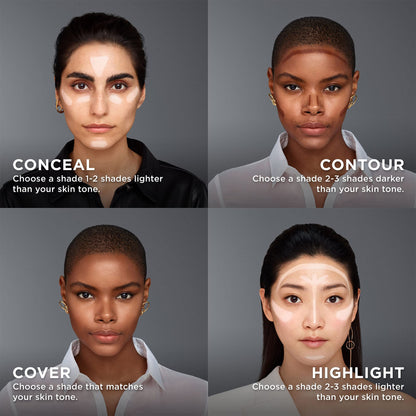 Lancome SPF 21 travel friendly foundation stick sitting upright on a clean cosmetic display vanity.