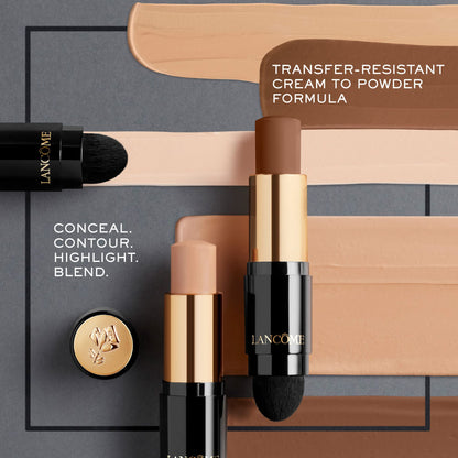 Lancome multi use face makeup stick showing both the foundation cream tip and the blending brush.
