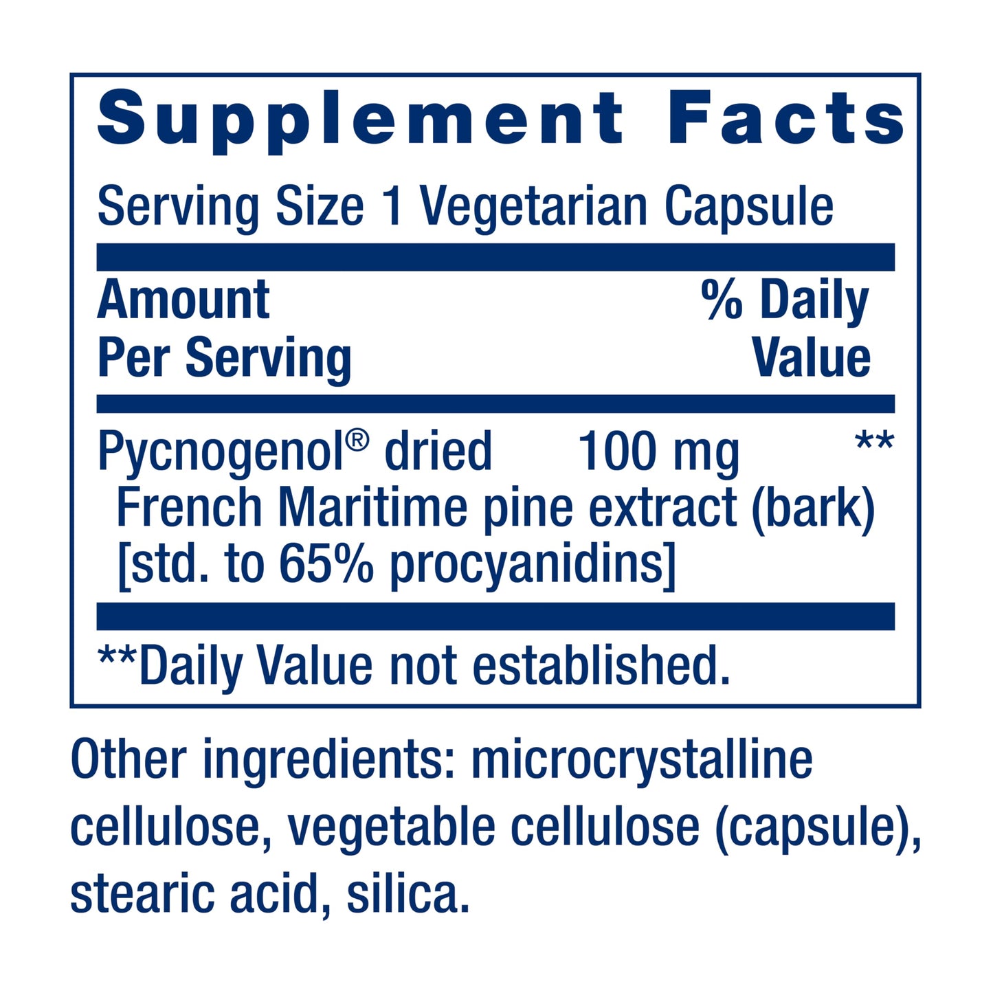 Authentic Life Extension pine bark extract supplement label with non-GMO certification details