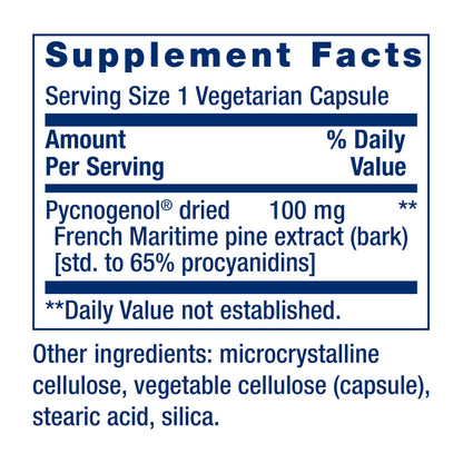 Authentic Life Extension pine bark extract supplement label with non-GMO certification details