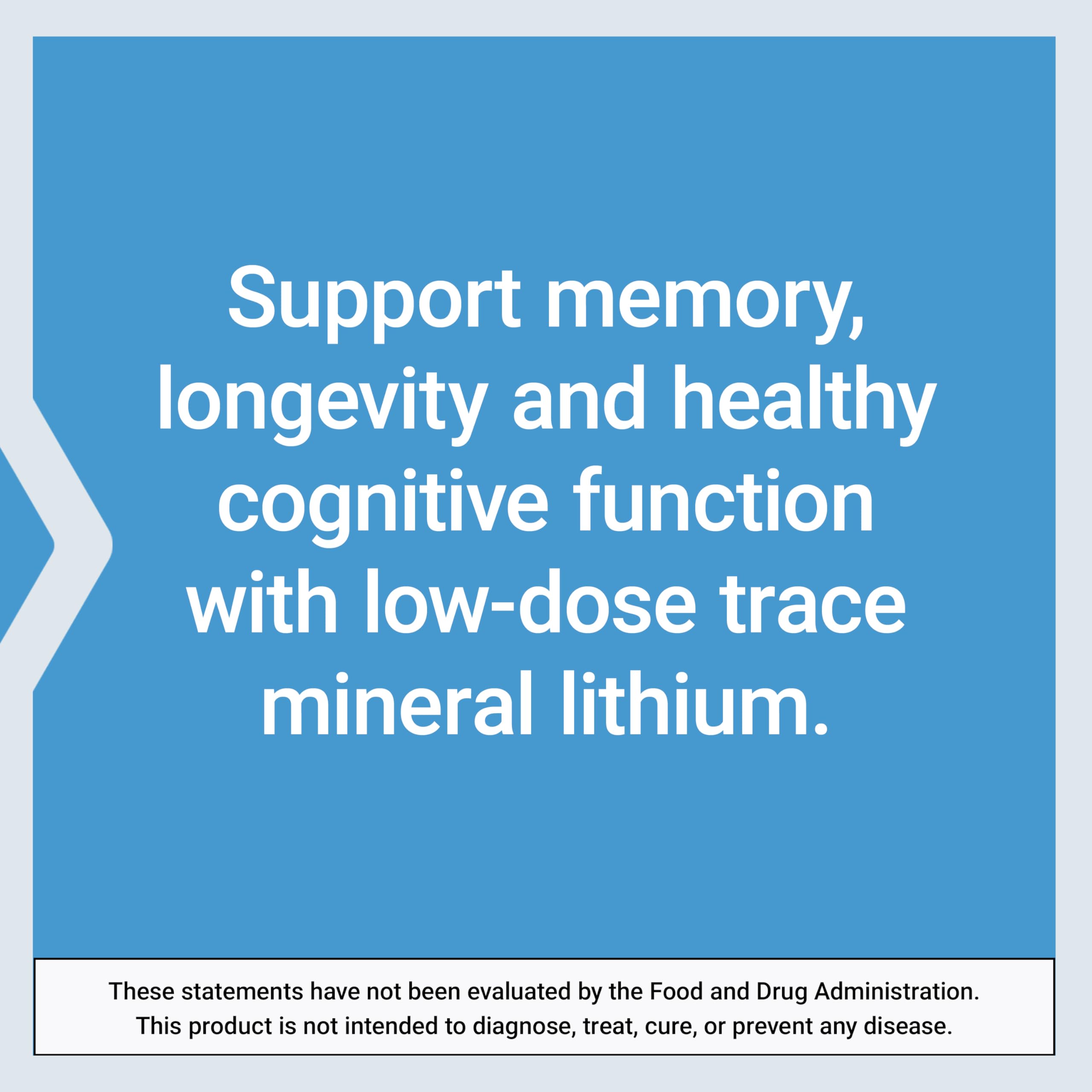 Close up of Life Extension 1 milligram lithium orotate capsules for brain glucose metabolism