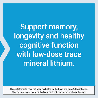Close up of Life Extension 1 milligram lithium orotate capsules for brain glucose metabolism