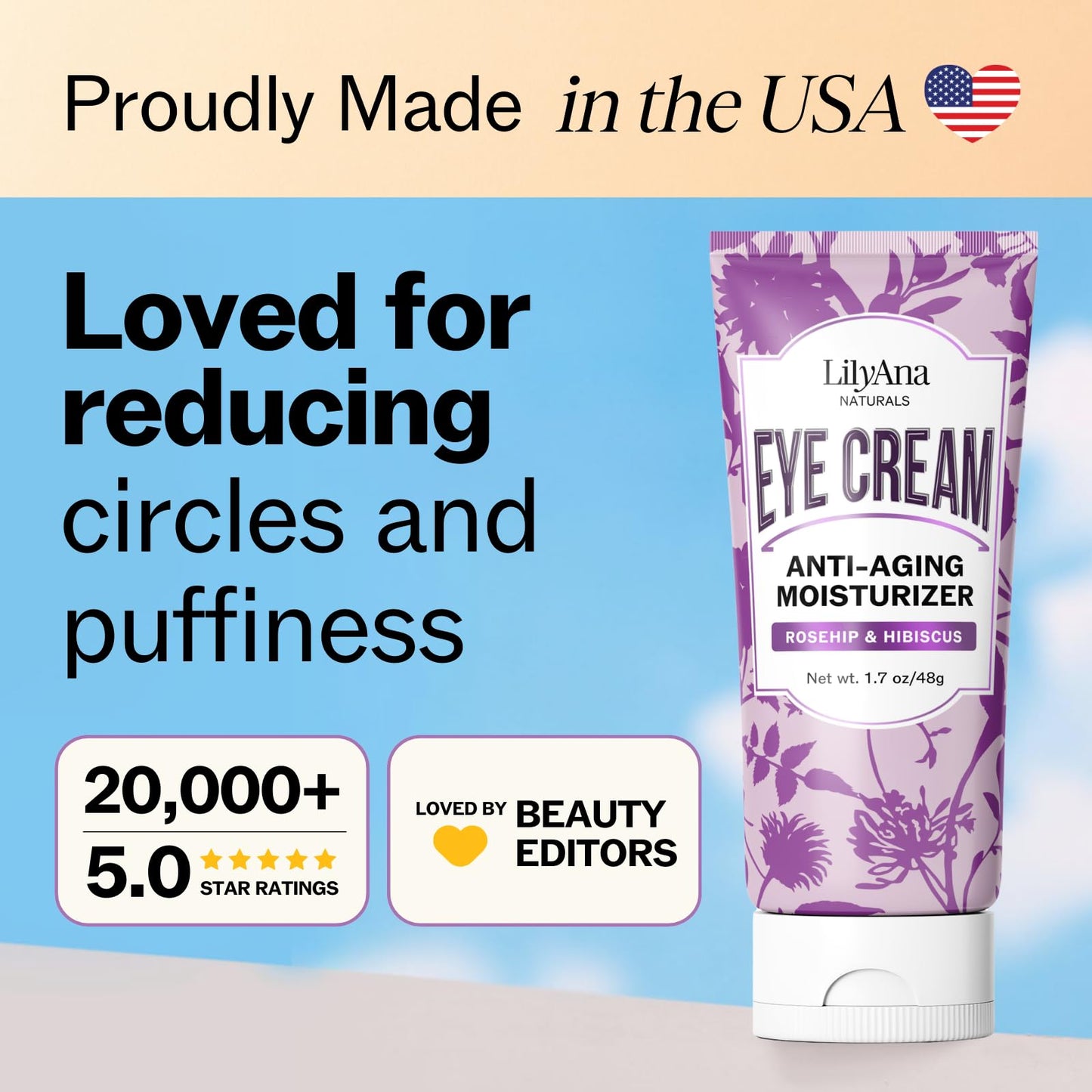 LilyAna Naturals premium plant based eye cream formula product setup image