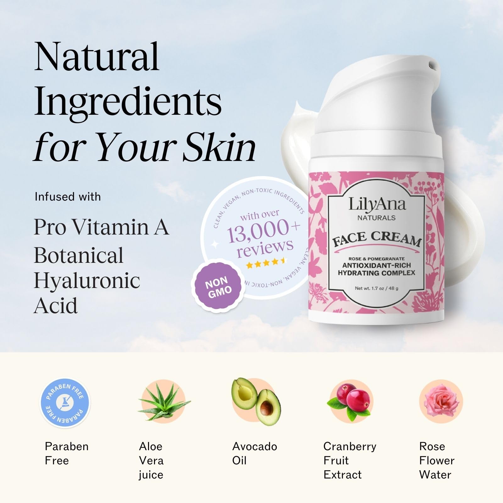 LilyAna Naturals rose and pomegranate face cream botanical skin care product