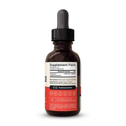 Close up of sublingual dropper application mechanism for rapid absorption of B12 liquid into the body