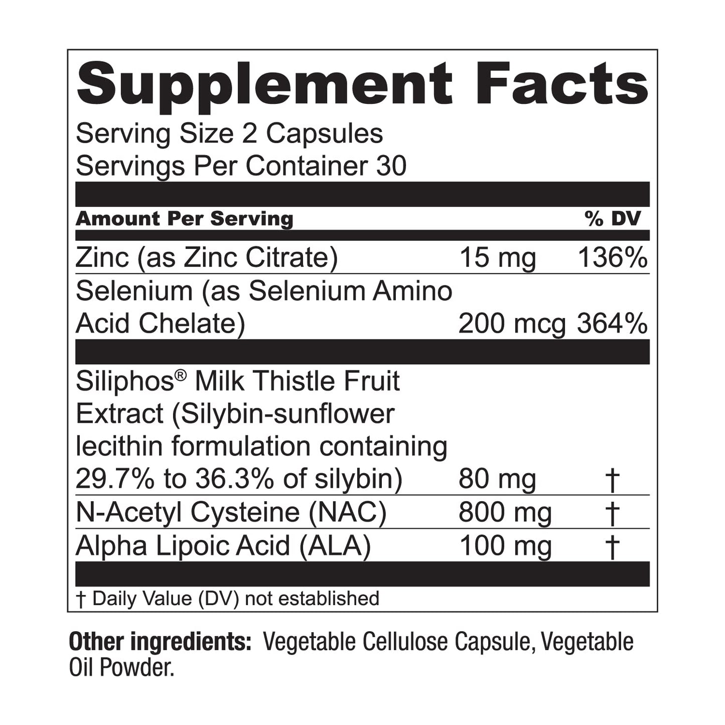 Supplement facts label on the back of Live Conscious LiverWell capsules