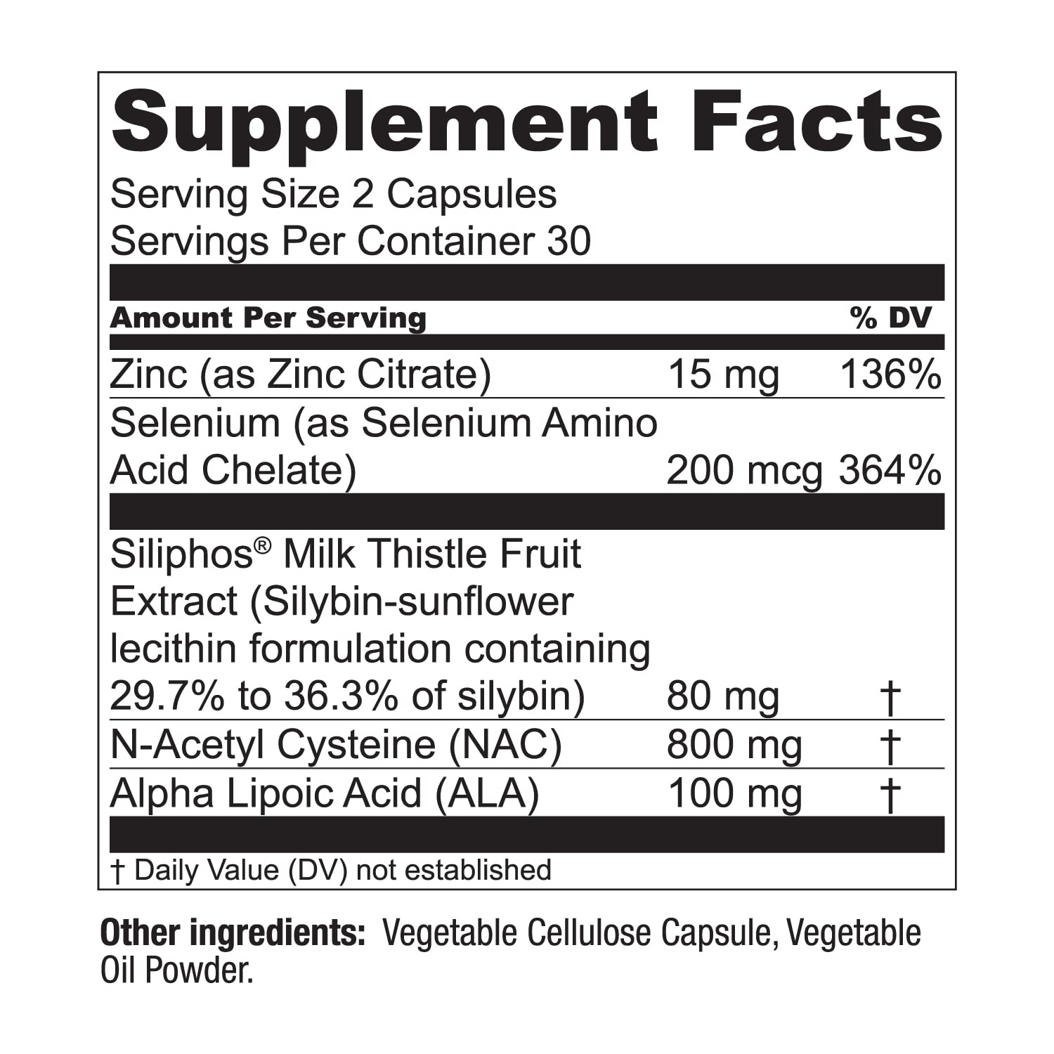 Supplement facts label on the back of Live Conscious LiverWell capsules