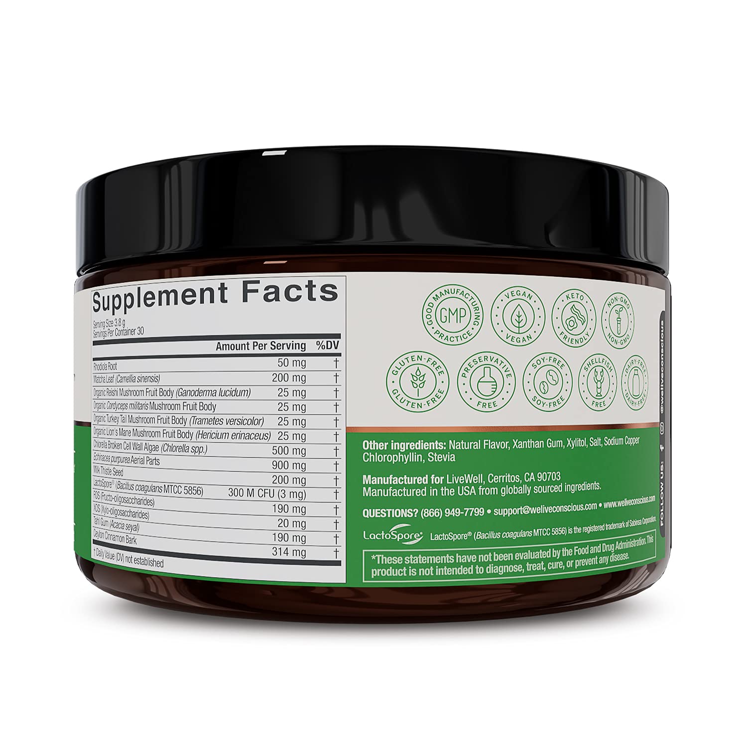 Live Conscious Beyond Greens superfood blend texture close up
