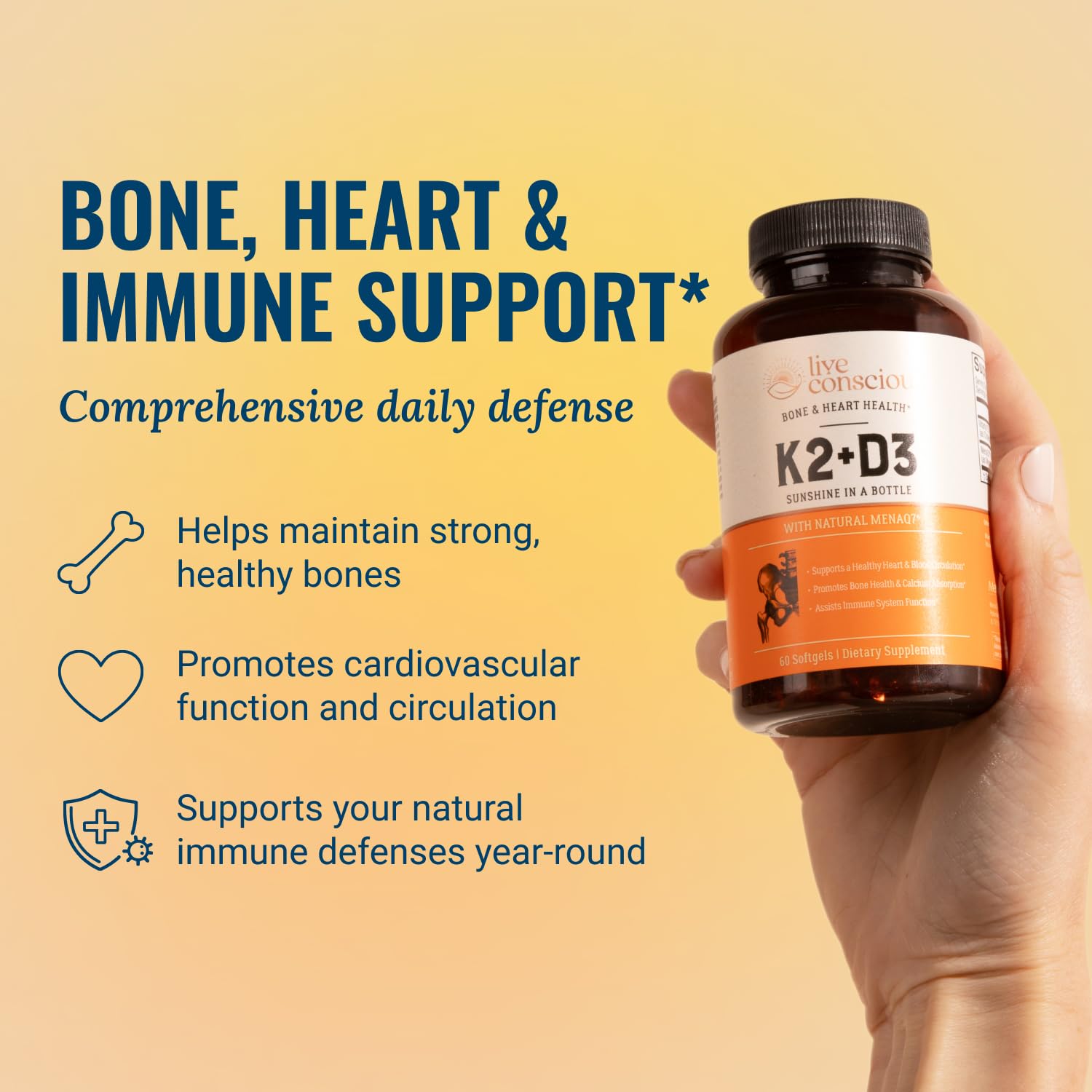 Live Conscious Vitamin K2 MK7 with D3 heart health support packaging layout
