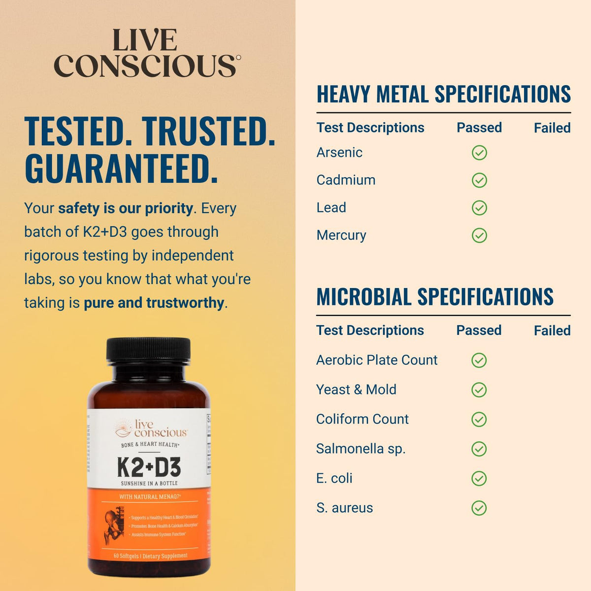 Side profile of Live Conscious bone and heart support supplement