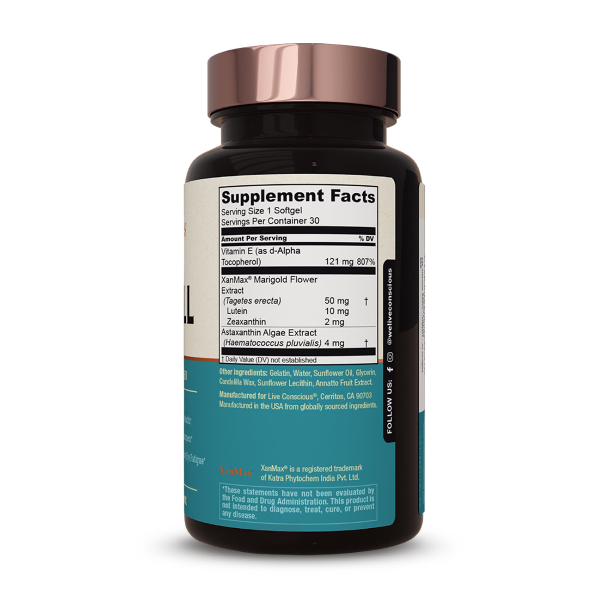 Live Conscious OptiWell Eye Vitamins label showing AREDS 2 formula details