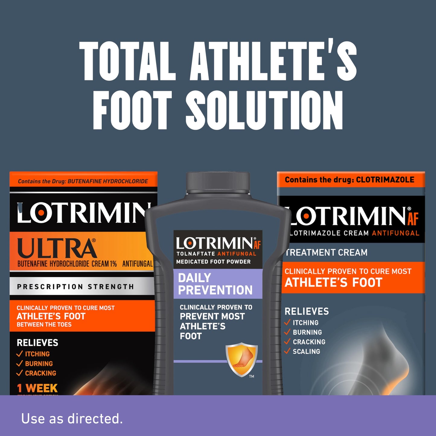 Lotrimin daily prevention foot powder packaging back details and warnings