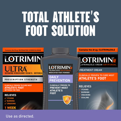 Lotrimin daily prevention foot powder packaging back details and warnings