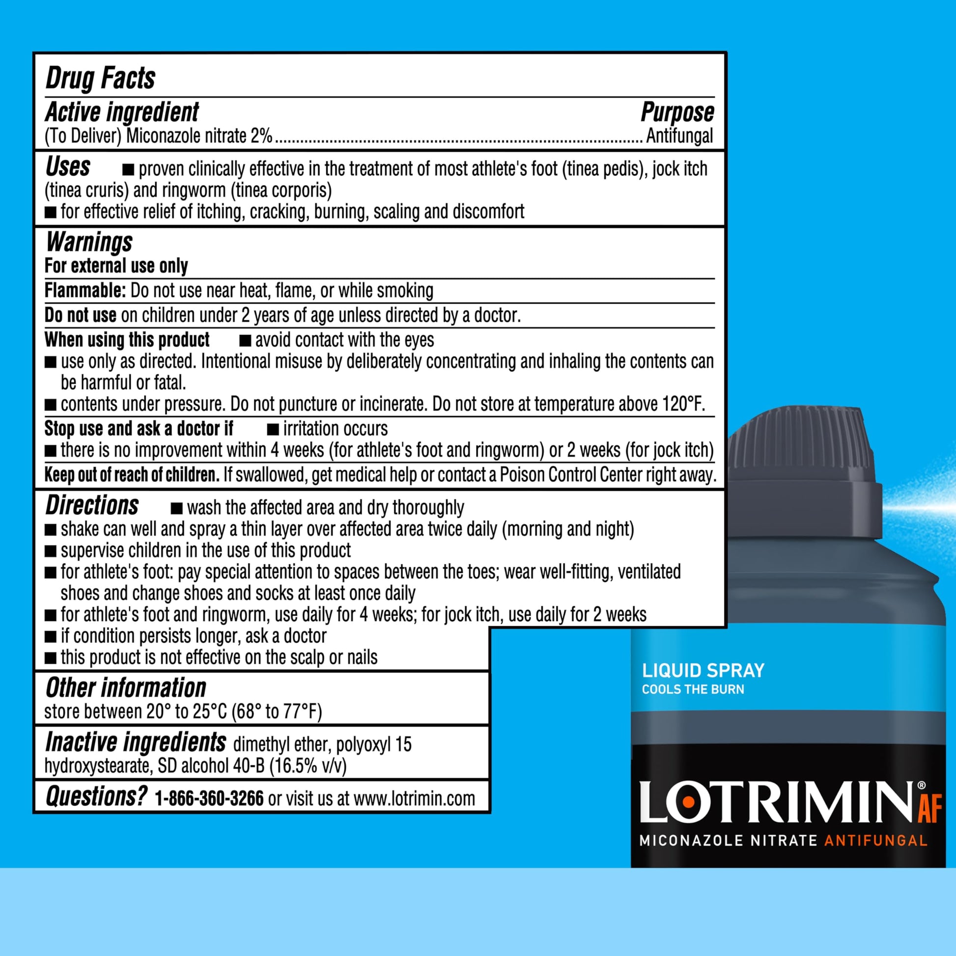 Lotrimin athlete's foot liquid spray packaging showing usage instructions