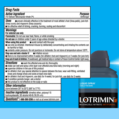 Lotrimin athlete's foot liquid spray packaging showing usage instructions