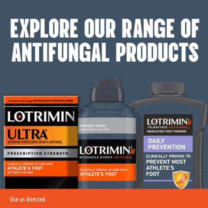 Three cans of Lotrimin authentic imported clinical strength foot care treatment.