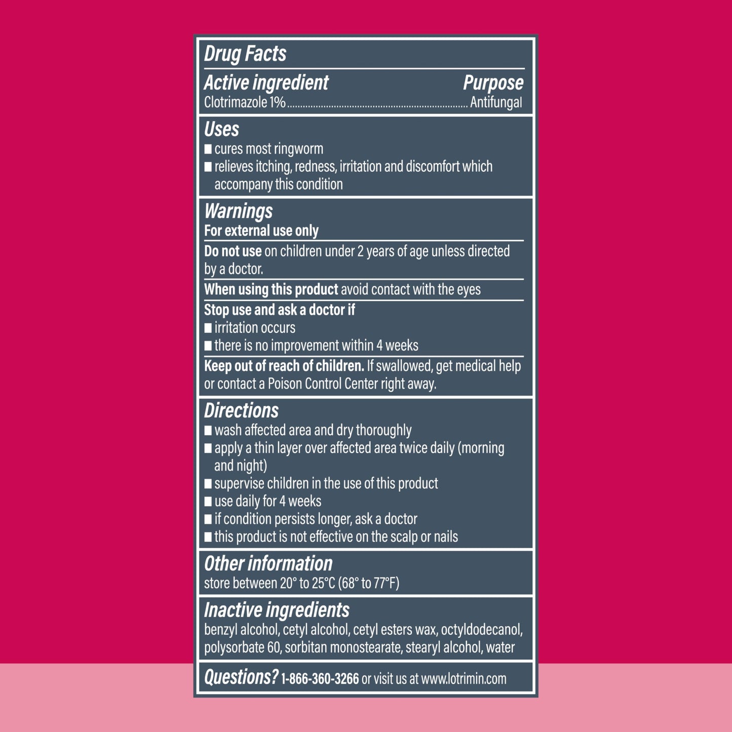 Lotrimin brand clinically proven effective antifungal skin care product box back