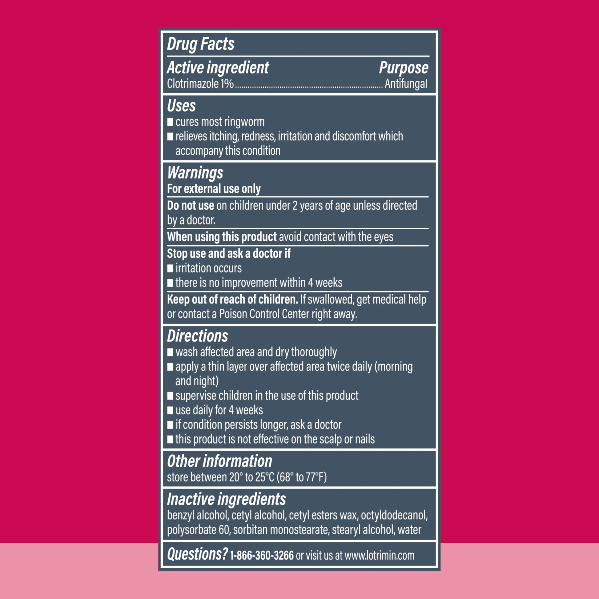 Lotrimin brand clinically proven effective antifungal skin care product box back