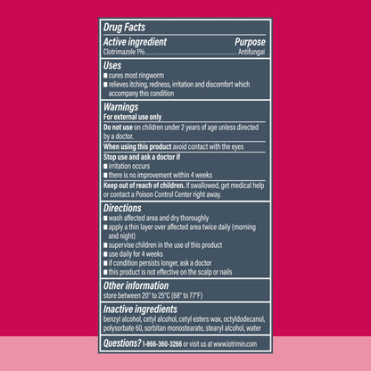 Lotrimin brand clinically proven effective antifungal skin care product box back