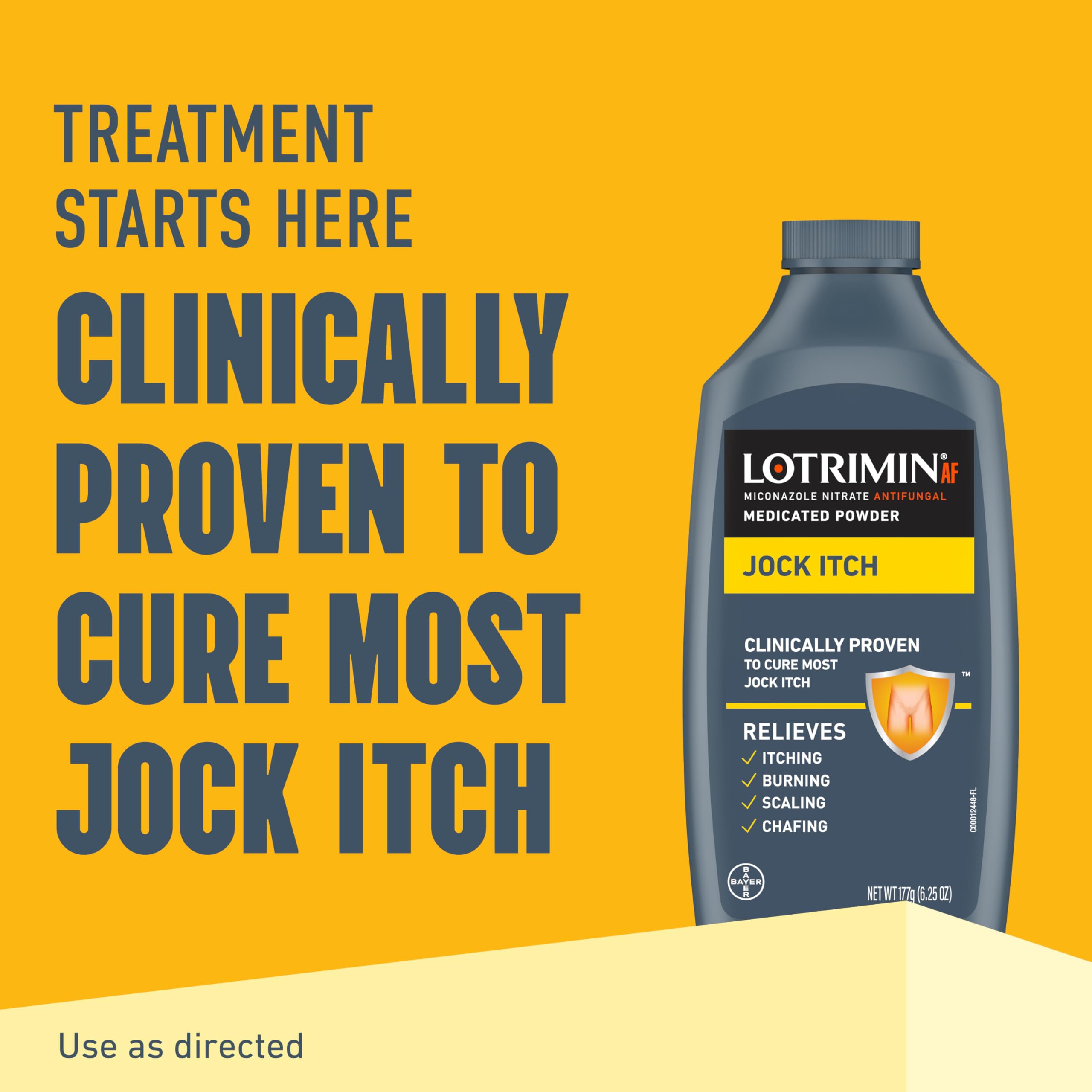 Lotrimin miconazole nitrate powder packaging showing active ingredient and usage directions