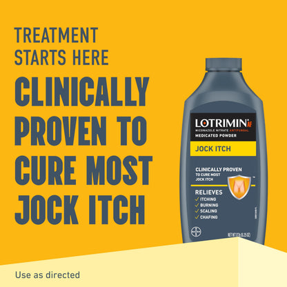 Lotrimin miconazole nitrate powder packaging showing active ingredient and usage directions