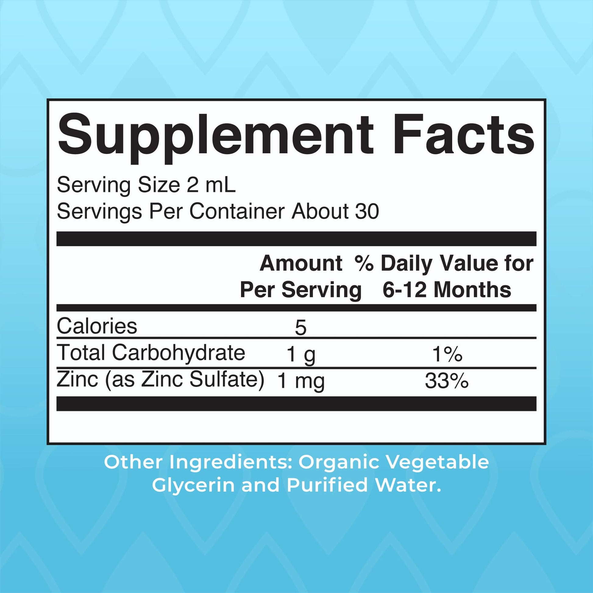 MaryRuth Organics baby zinc supplement two fluid ounces packaging displaying ingredients and serving instructions