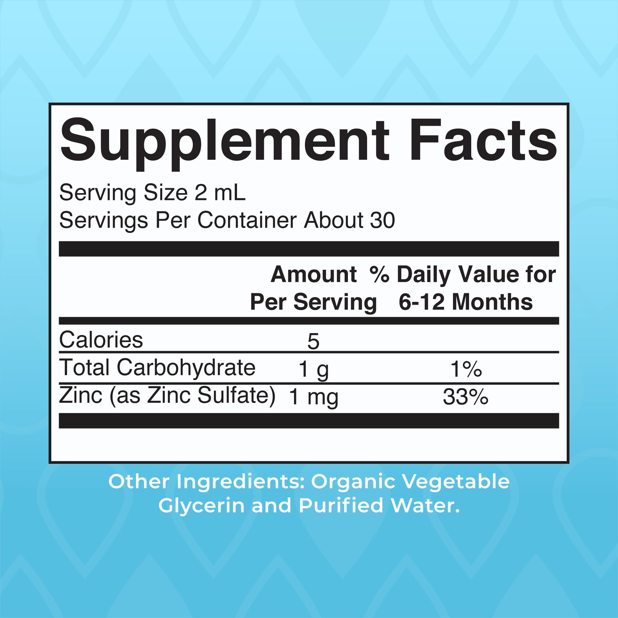 MaryRuth Organics baby zinc supplement two fluid ounces packaging displaying ingredients and serving instructions