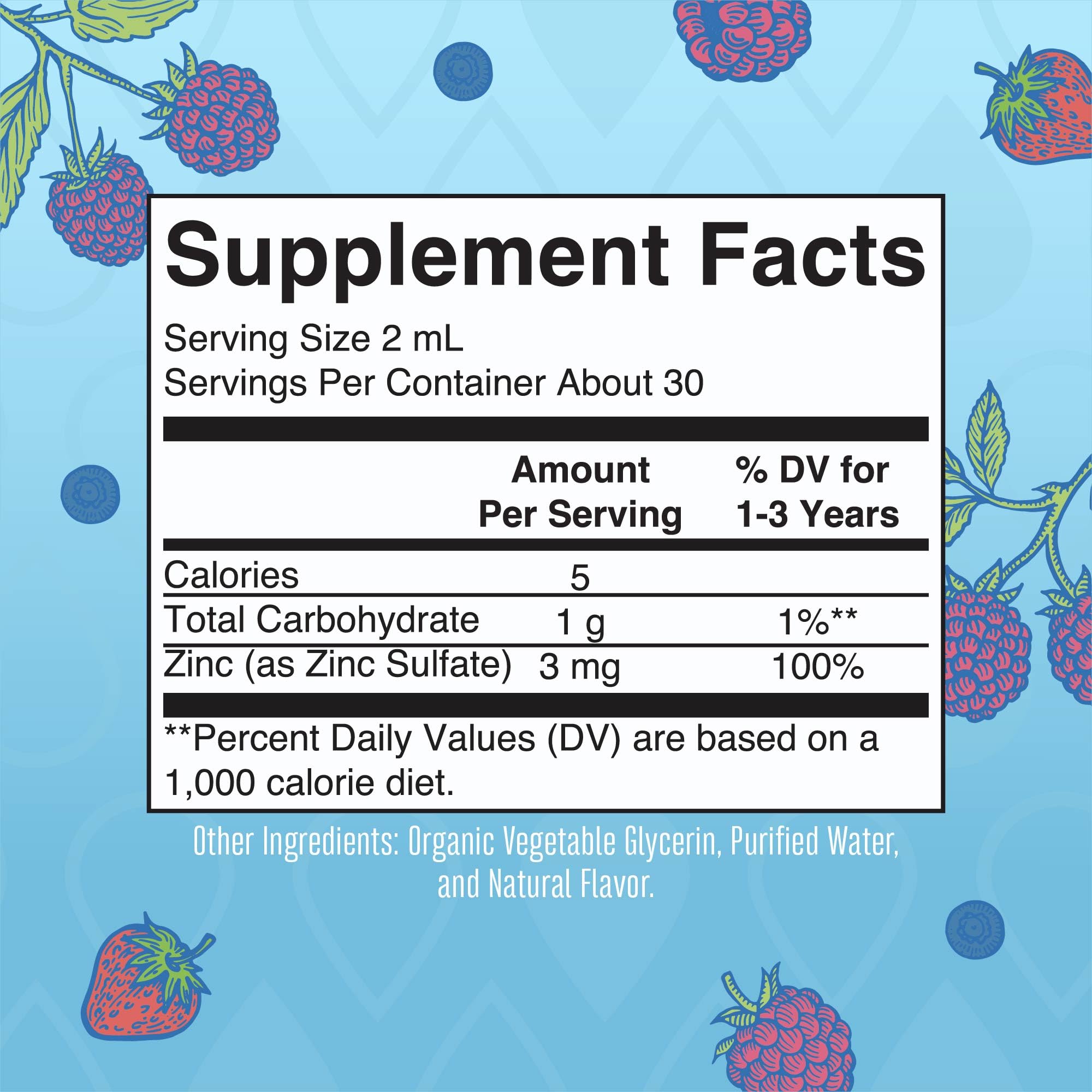 MaryRuth Organics organic ionic zinc drops berry flavor packaging label close up