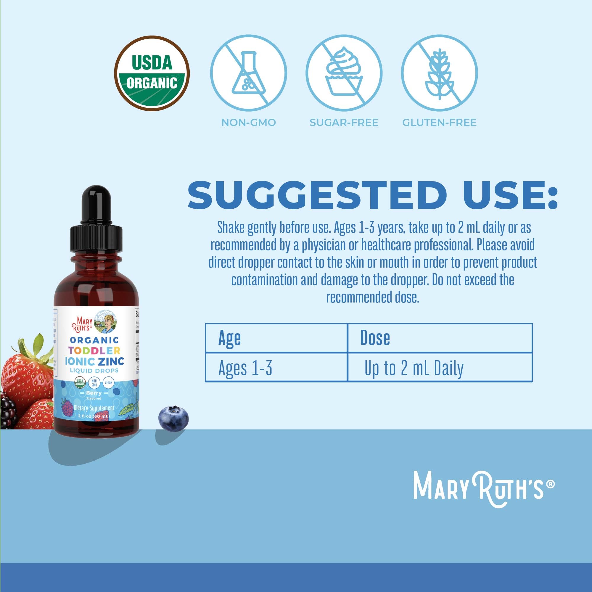 MaryRuth Organics toddler liquid zinc sulfate supplement for children skin health