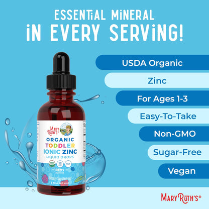 USDA organic vegan non GMO ionic zinc liquid drops for toddlers ages one to three
