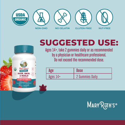 MaryRuth's 2500 mcg biotin supplements lifestyle image showcasing strawberry vegan pectin gummies