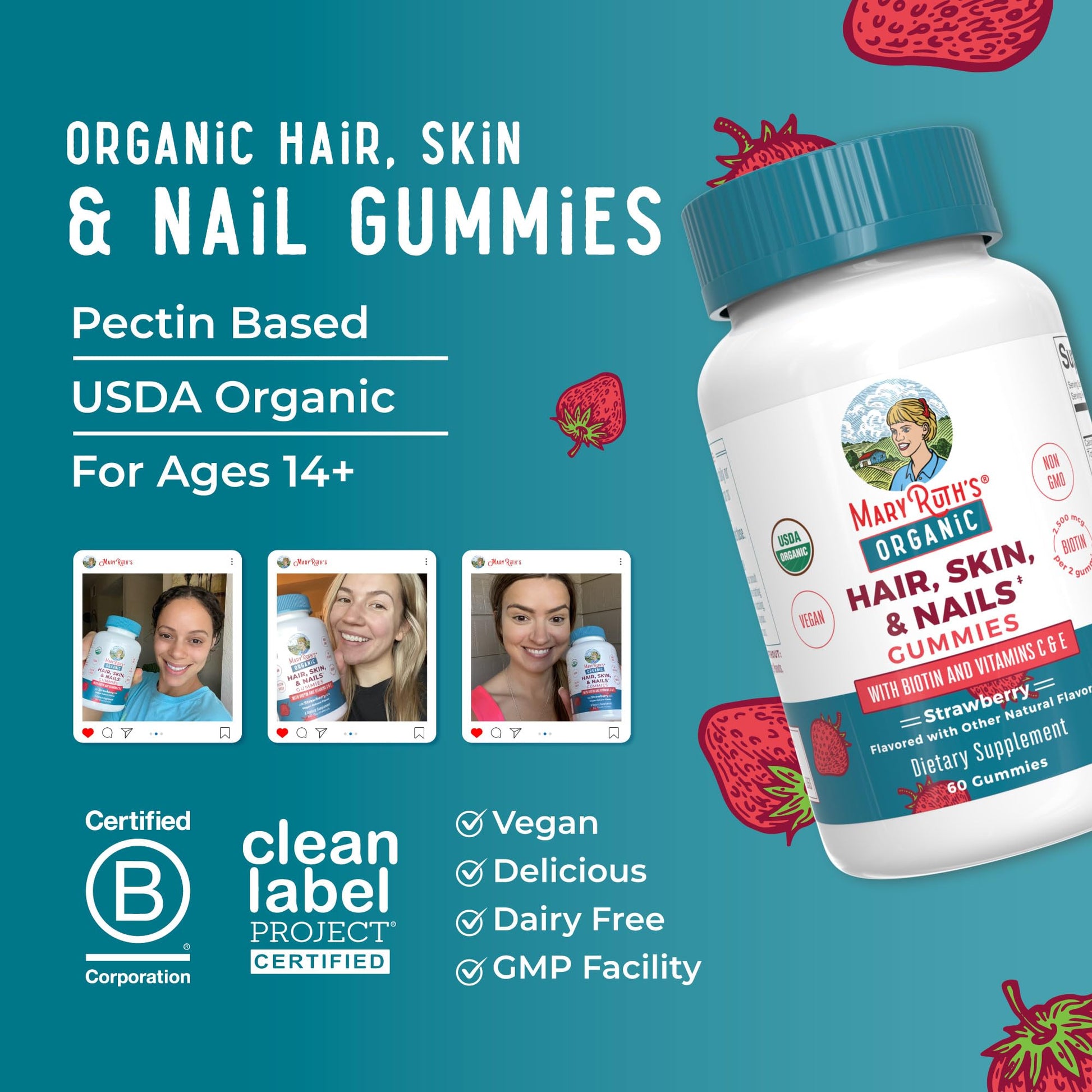 MaryRuth's hair skin and nails daily chewable vitamins for ages 14 and older