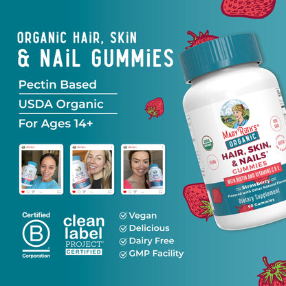MaryRuth's hair skin and nails daily chewable vitamins for ages 14 and older