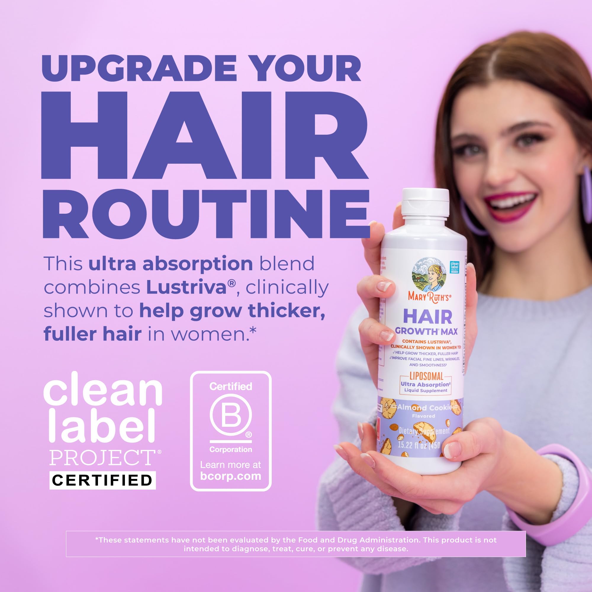 MaryRuth Organics liquid hair growth vitamins for women with Lustriva and Biotin 10000mcg